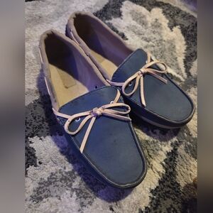 Crocs Wrap ColorLite Blue/ Tan Loafer Boat Shoes Women US 8 Flats 16209